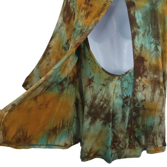 Andree by Unit Top Open Back Womens Size M Long Sleeve Green Brown Pullover - Picture 13 of 14